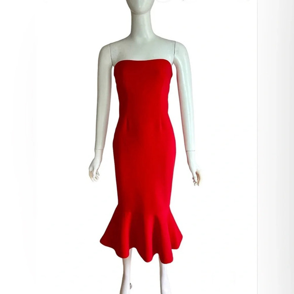 Cinq a Sept Red Strapless Luna Midi Sheath Mermaid Hem Dress Size 2 - Picture 2 of 10